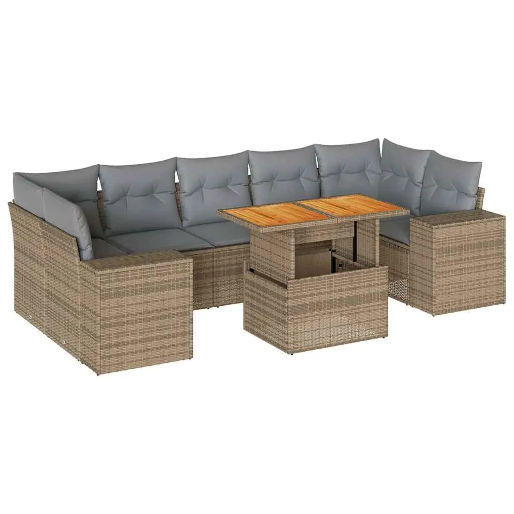 Garden Sofa Set 8 Piece Outdoor Furniture Beige Rattan Patio Lounge with