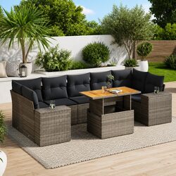 Premium 8 Piece Grey Poly Rattan Garden Sofa Set