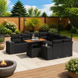9-Piece Modular Patio Furniture Set in Black Rattan