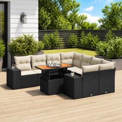 9-Piece Modular Garden Sofa Set with Storage - Black
