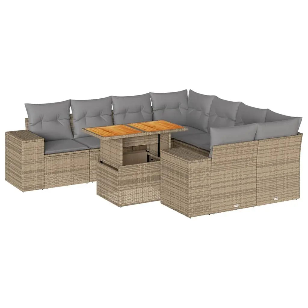 Outdoor Garden Sofa Set 9 Piece Lounge Furniture Beige Poly Rattan Patio