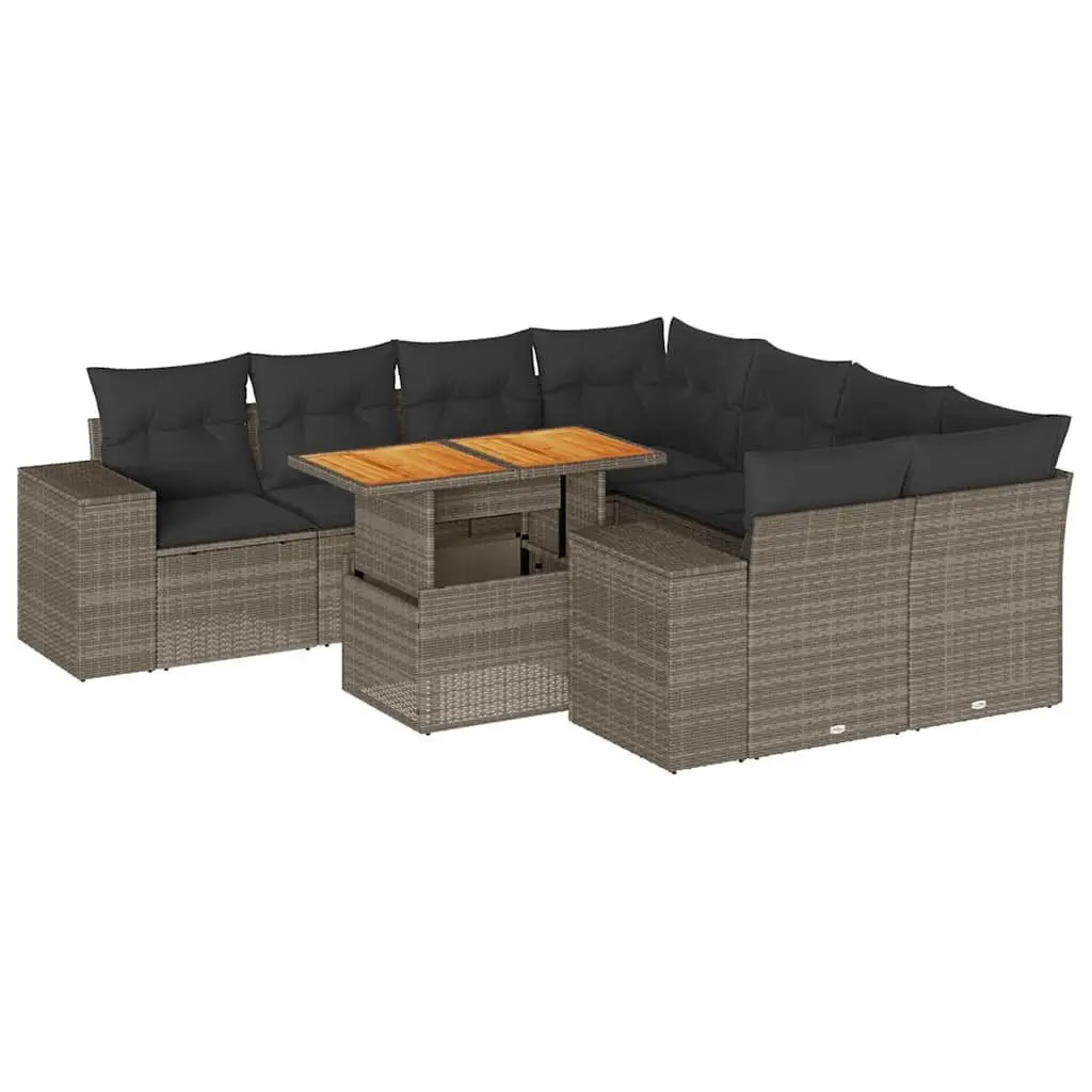 Grey Poly Rattan 9-Piece Modular Garden Sofa Set