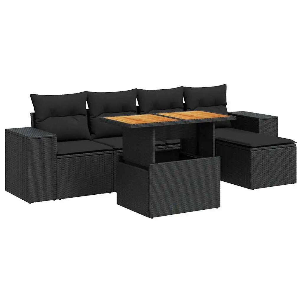 Black 6 Piece Garden Sofa Set with Cushions