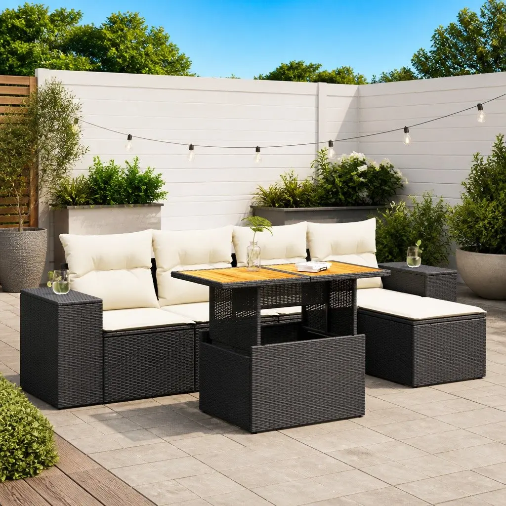 6-Piece Black Modular Garden Sofa Set