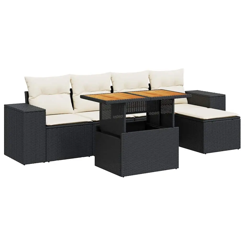 6-Piece Black Modular Garden Sofa Set