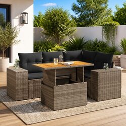 Durable Grey Poly Rattan 5-Piece Garden Sofa Set