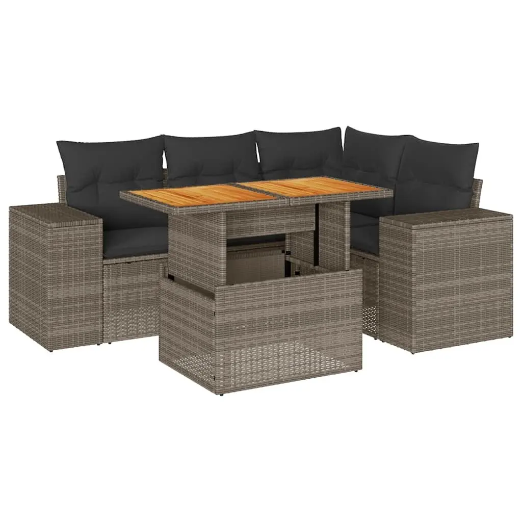 Garden Sofa Set PE Rattan 5 Piece Outdoor Furniture Grey with Cushions