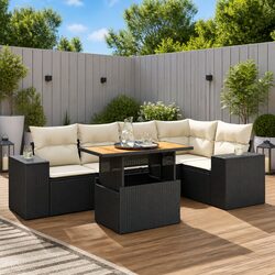 Premium 6-Piece Garden Sofa Set with Cushions in Black