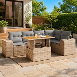 Quality 6 Piece Beige Garden Sofa Set with Cushions