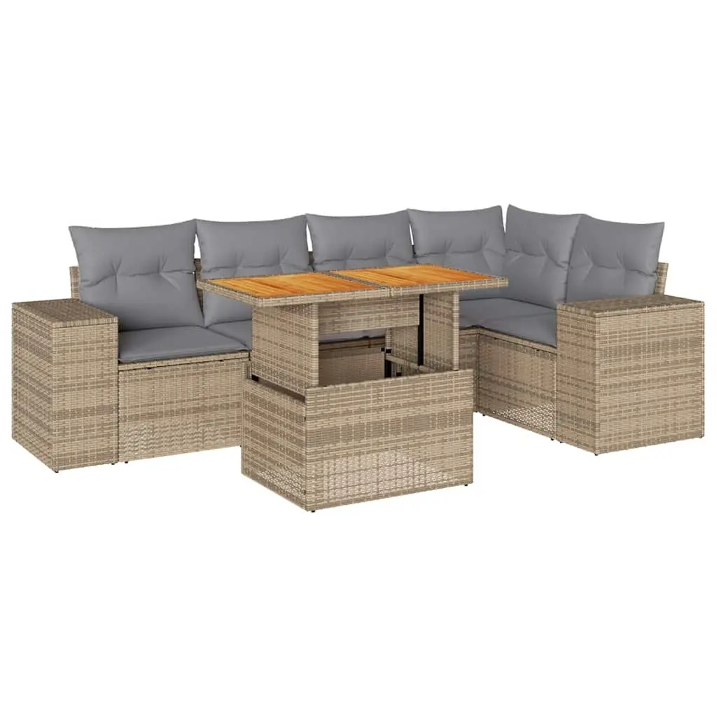 6 Piece Beige Garden Sofa Set with Cushions