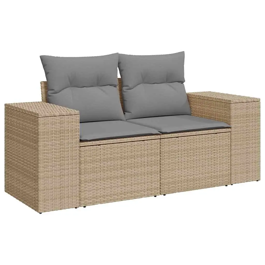 7 Piece Outdoor Sofa Set PE Rattan Beige Modular Patio Furniture with Cushions