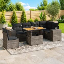 Durable 7 Piece Grey Poly Rattan Garden Sofa Set