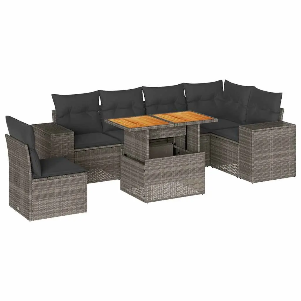 7 Piece Garden Sofa Set PE Rattan Grey Outdoor Patio Furniture with Storage