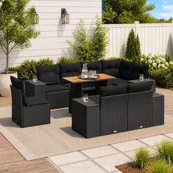Durable 9 Piece Modular Garden Sofa Set in Black Rattan