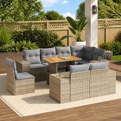 Beige Modular Garden Sofa Set – 9 Piece Outdoor Furniture