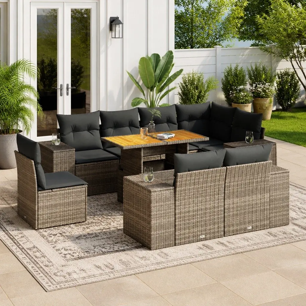 Garden Sofa Set PE Rattan 9 Piece Modular Outdoor Furniture Grey