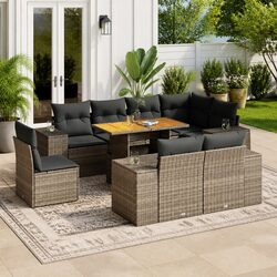 9-Piece Modular Garden Sofa Set in Grey Poly Rattan