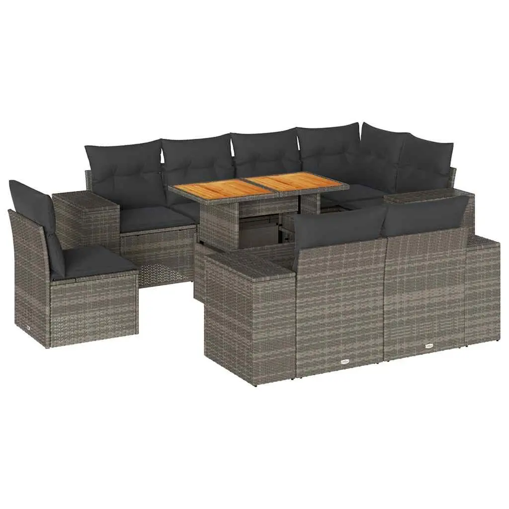 Garden Sofa Set PE Rattan 9 Piece Modular Outdoor Furniture Grey