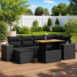 Premium 7 Piece Black Poly Rattan Garden Sofa Set