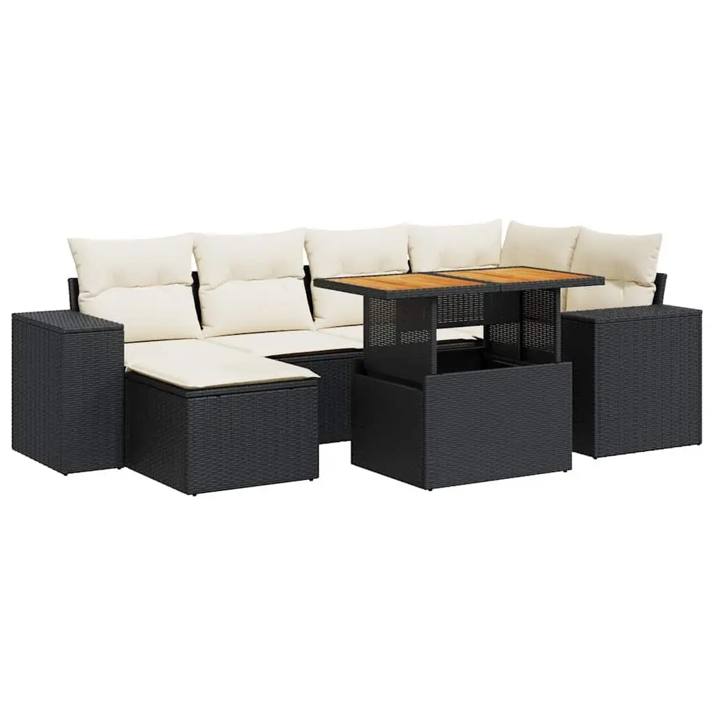 Garden Sofa Set PE Rattan 7 Piece Outdoor Furniture Black with Storage