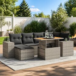 Durable 7 Piece Grey Garden Sofa Set with Cushions