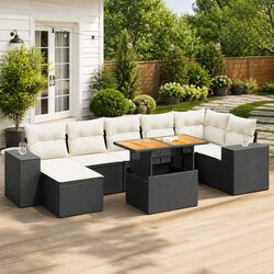 8-Piece Black Poly Rattan Modular Garden Sofa Set