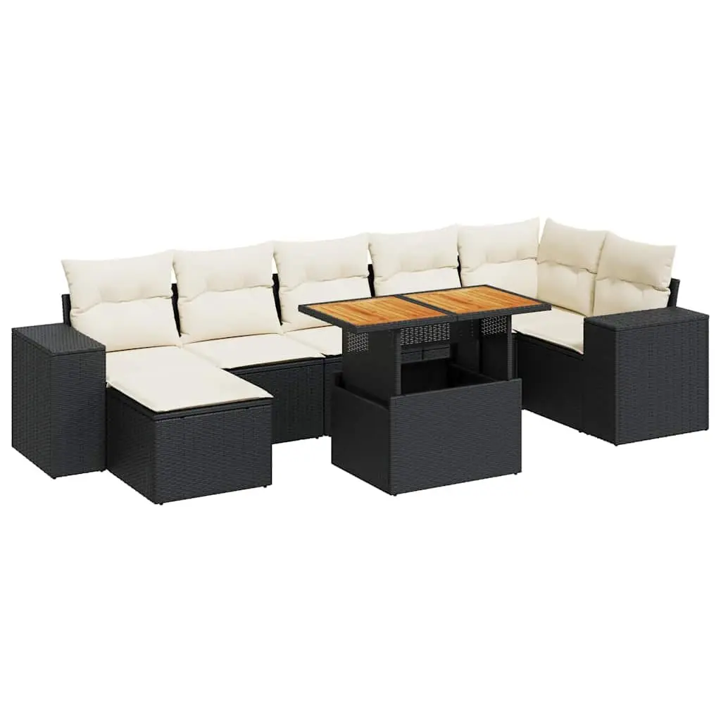 8-Piece Black Poly Rattan Modular Garden Sofa Set