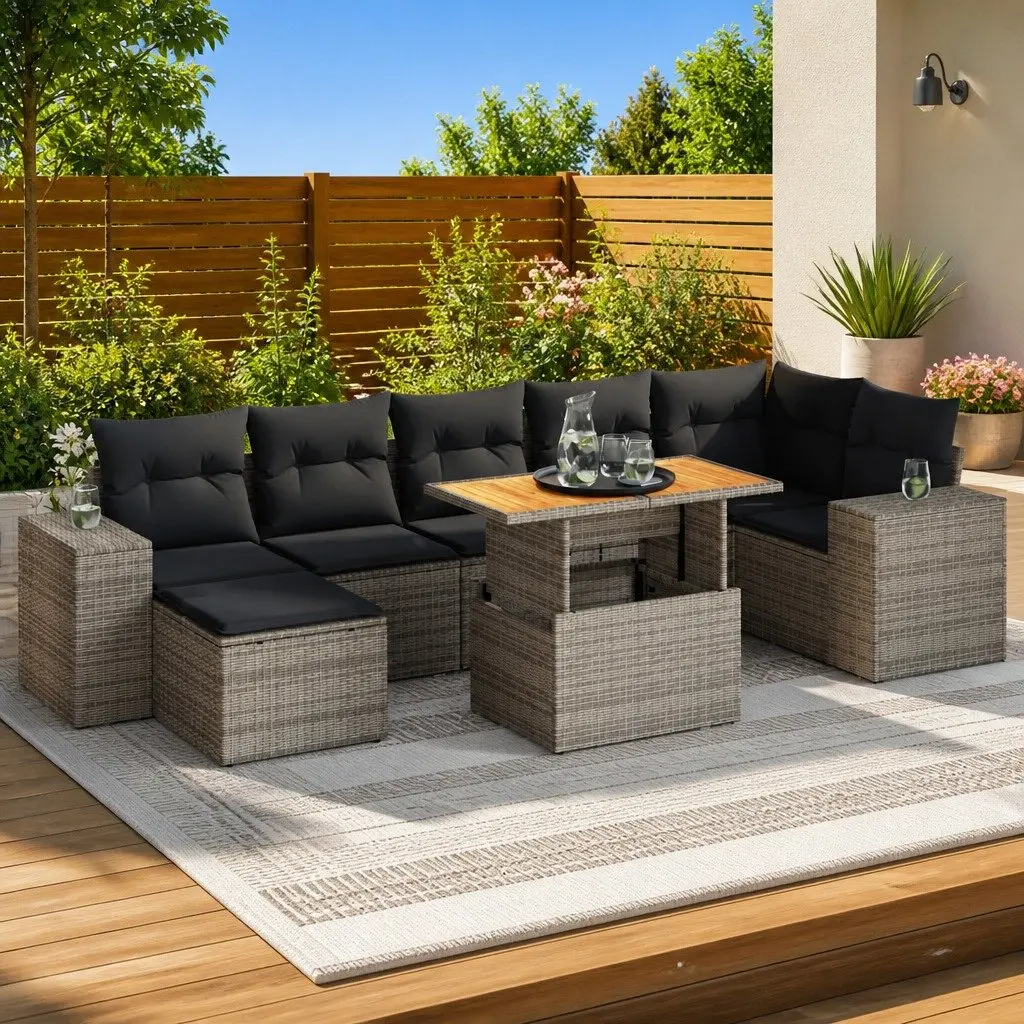 Modular Grey PE Rattan 8-Piece Garden Sofa Set