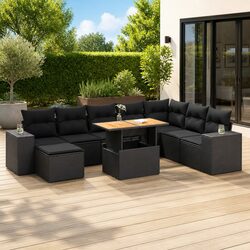 High-Quality 9 Piece Modular Black Poly Rattan Sofa Set