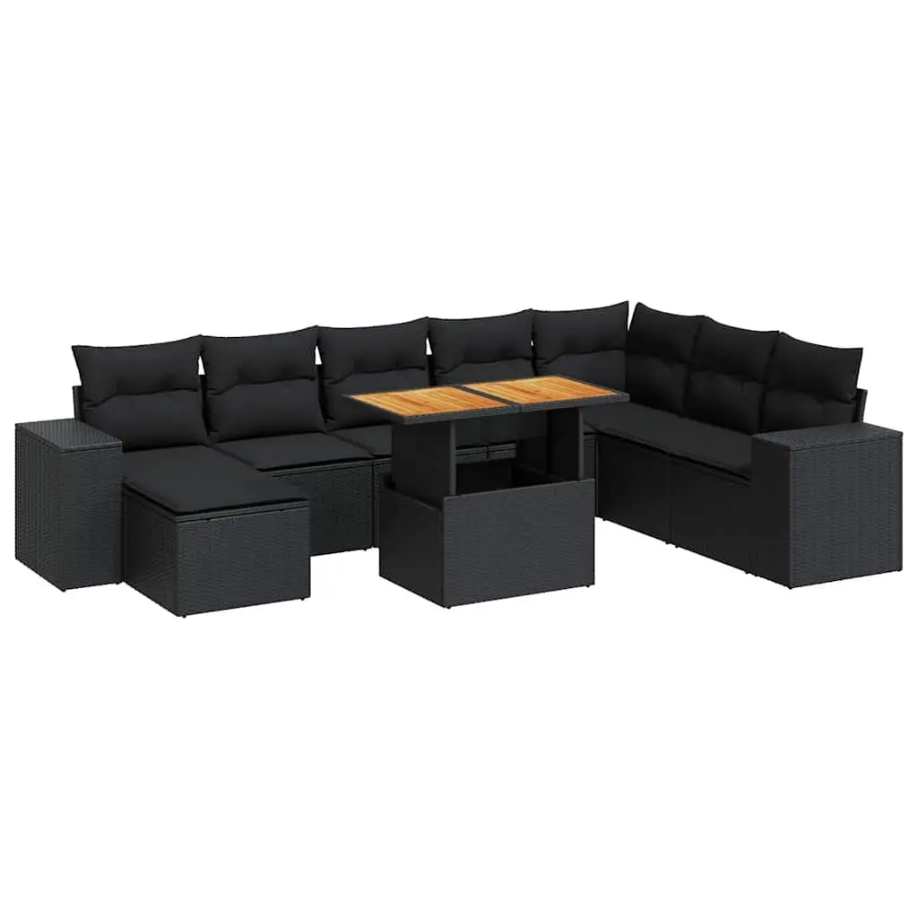 9 Piece Modular Black Poly Rattan Sofa Set