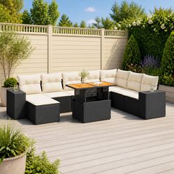 Premium 9-Piece Black Garden Sofa Set with Storage