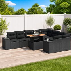 Premium 10-Piece Black Poly Rattan Garden Sofa Set