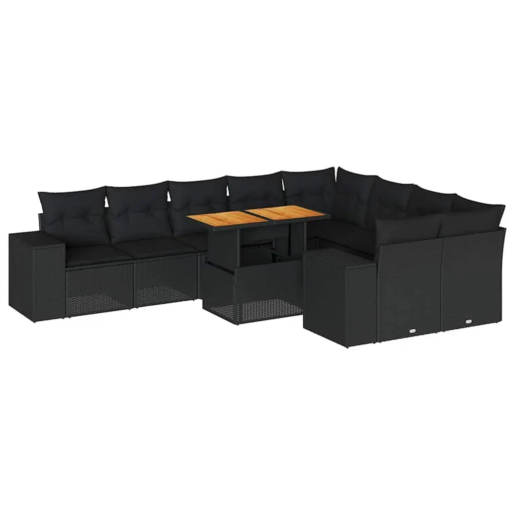 10-Piece Black Poly Rattan Garden Sofa Set