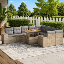 Beige Poly Rattan 10 Piece Garden Sofa Set for Outdoor