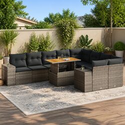 High-Quality Garden Sofa Set 10 Piece with Grey Cushions
