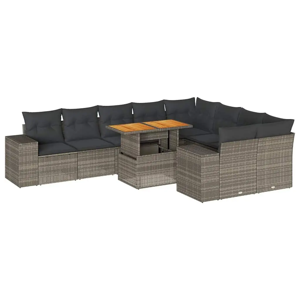 Garden Sofa Set PE Rattan 10 Piece Outdoor Furniture Grey Cushions Modular