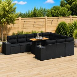 10-Piece Modular Black Poly Rattan Garden Sofa Set