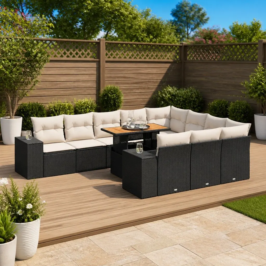 Garden Sofa Set PE Rattan 10 Piece Outdoor Furniture Black Modular Patio