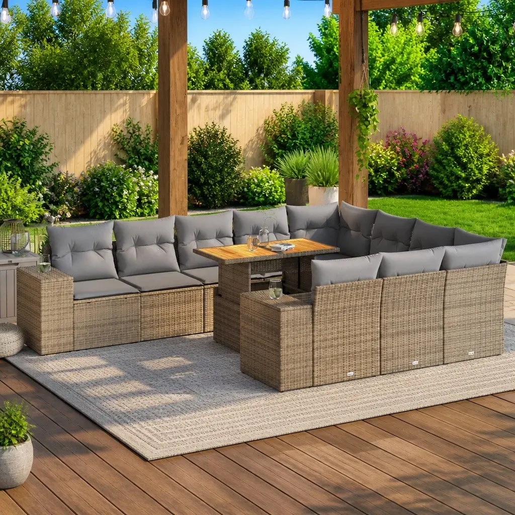 Beige Modular 10-Piece Outdoor Sofa Set with Storage
