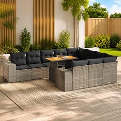 10-Piece Grey Modular Garden Sofa Set with Cushions