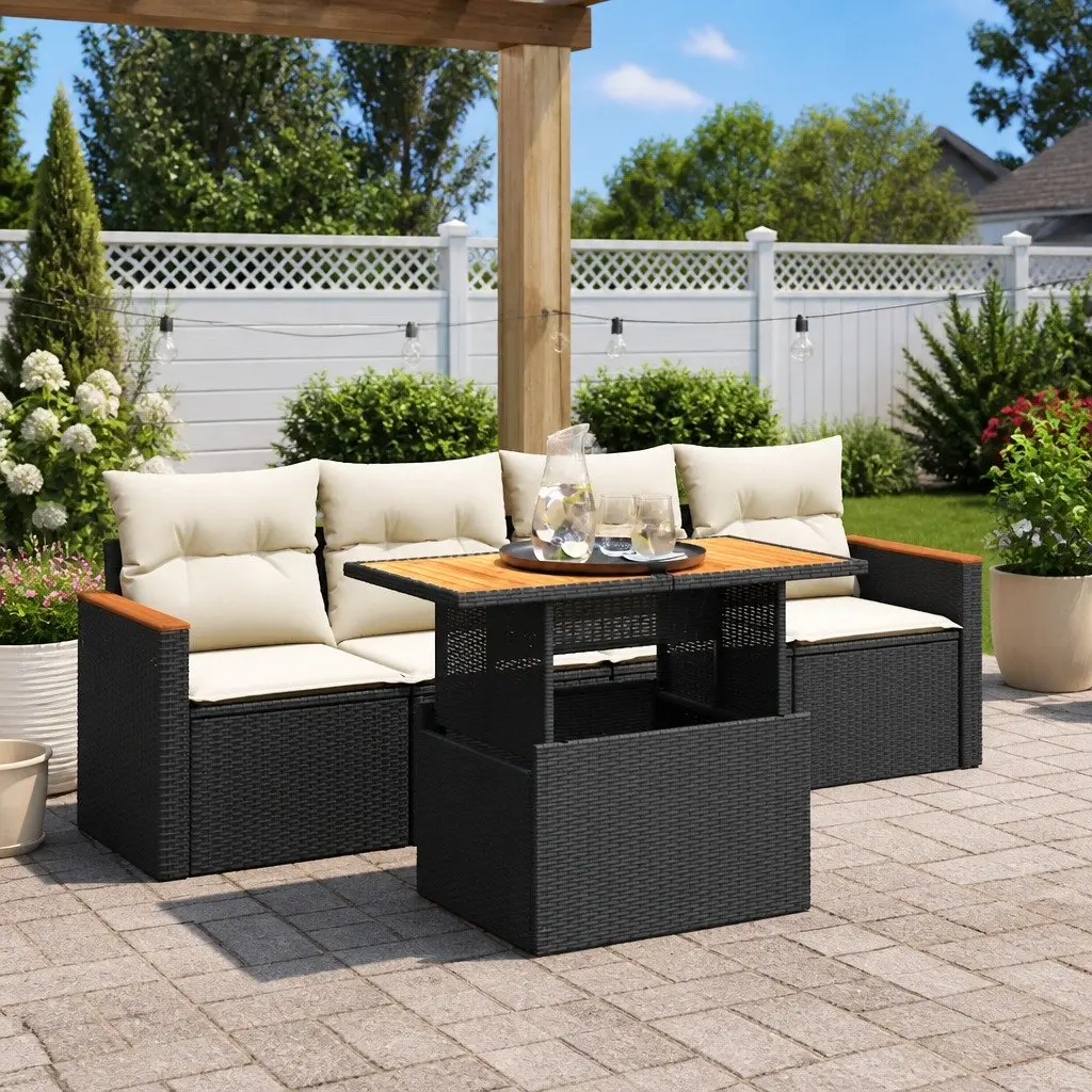5-Piece Modular Garden Sofa Set with Storage in Black
