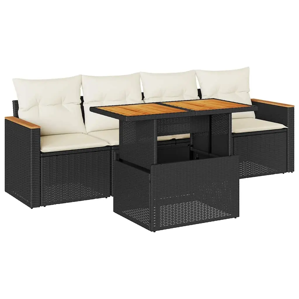 5-Piece Modular Garden Sofa Set with Storage in Black