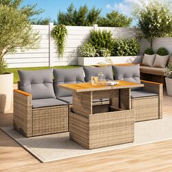 Beige Modular Outdoor Sofa Set 5 Pieces Poly Rattan
