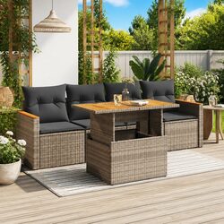 5-Piece Grey Poly Rattan Outdoor Garden Sofa Set