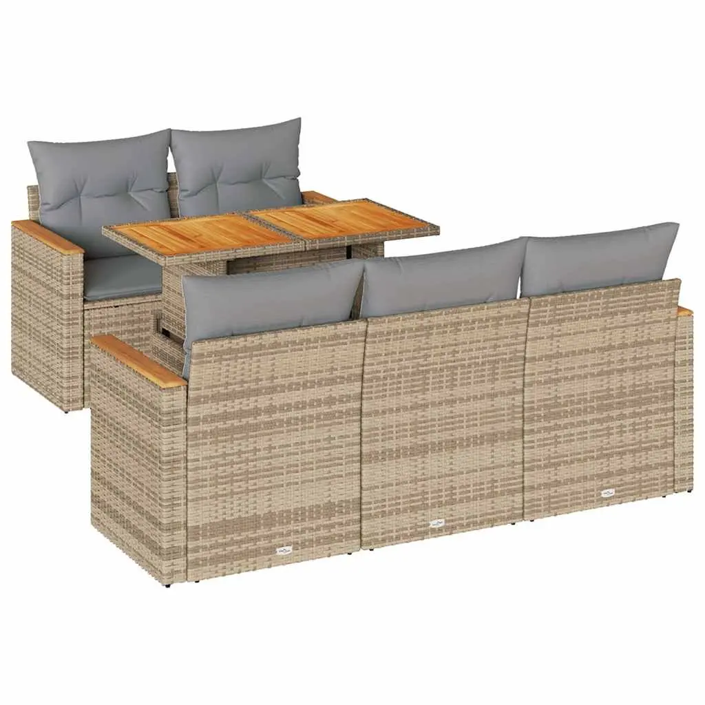 Beige Poly Rattan Garden Sofa Set 6 Piece Modular Patio