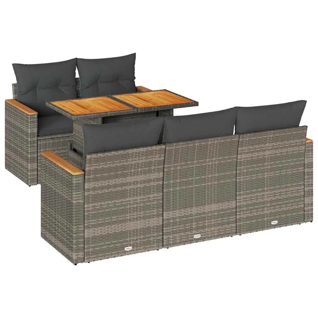 Garden Sofa Set PE Rattan 6 Piece Outdoor Furniture Grey with Cushions