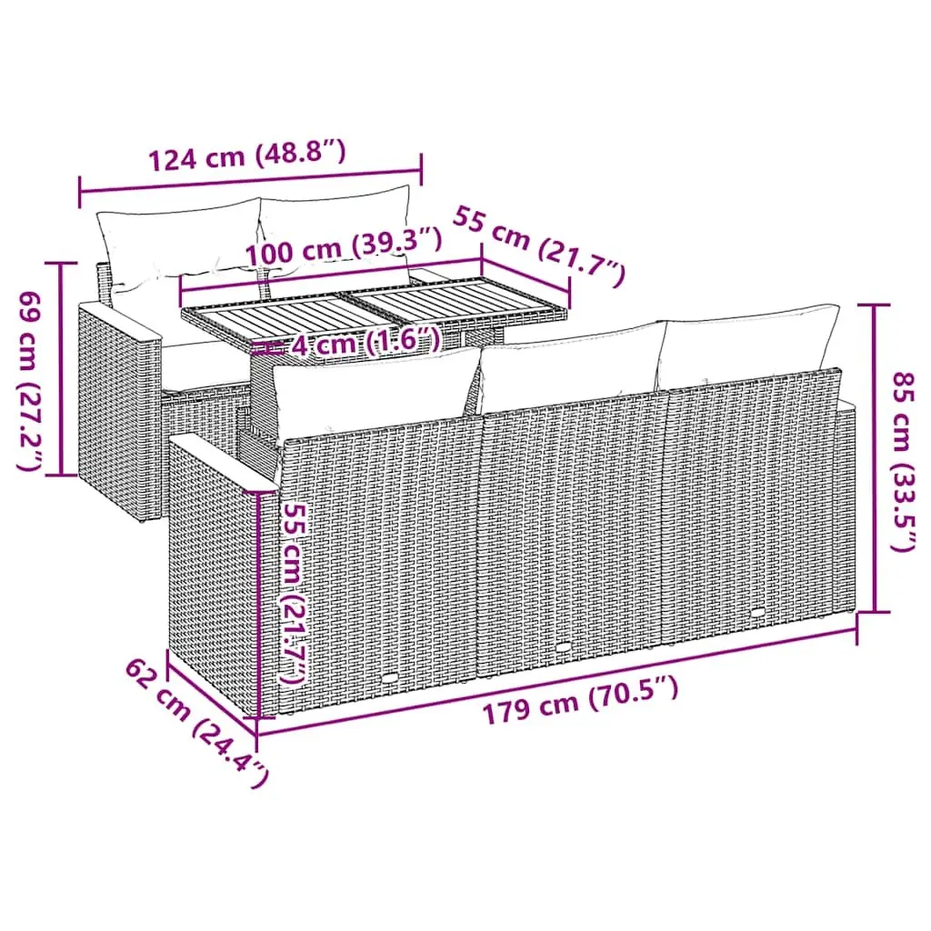 Garden Sofa Set PE Rattan 6 Piece Outdoor Furniture Grey with Cushions