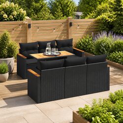 Black Poly Rattan 7-Piece Outdoor Sofa Set with Cushions