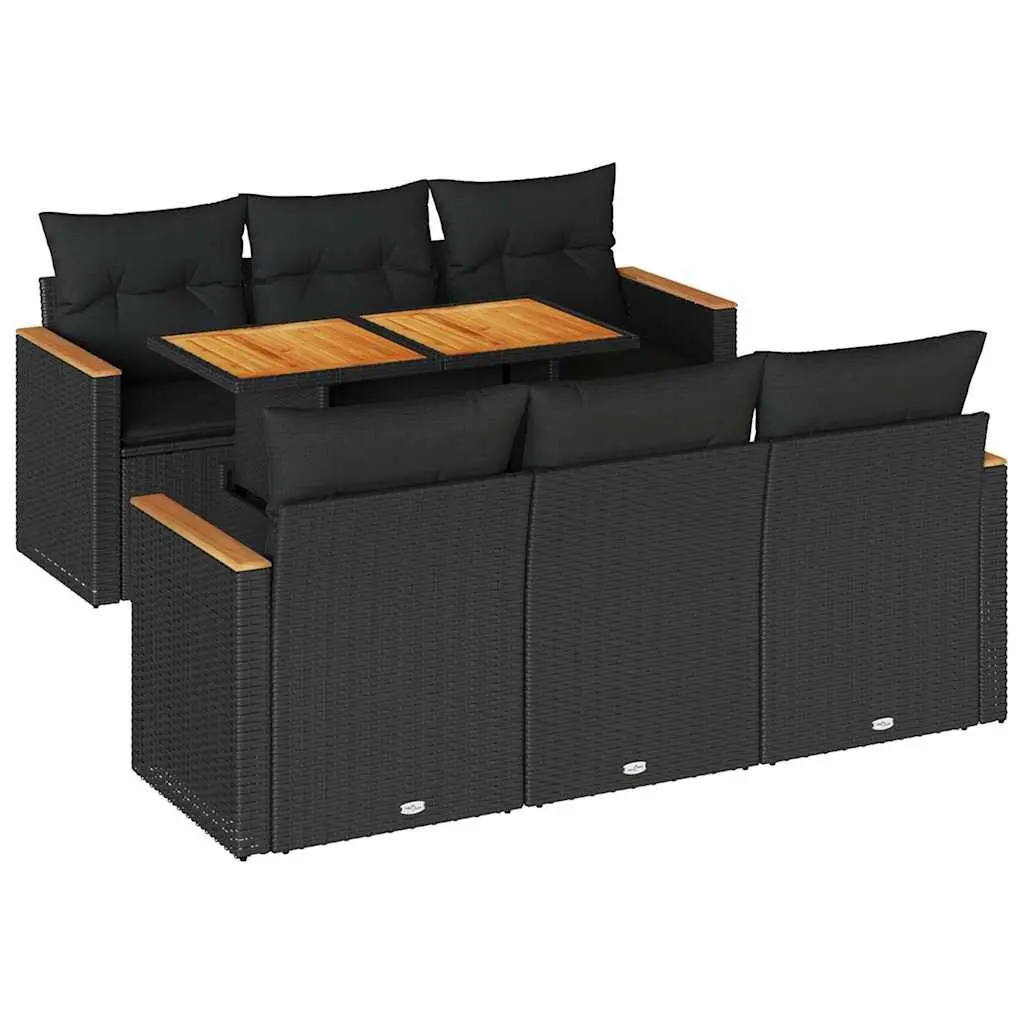 Black Poly Rattan 7-Piece Outdoor Sofa Set with Cushions