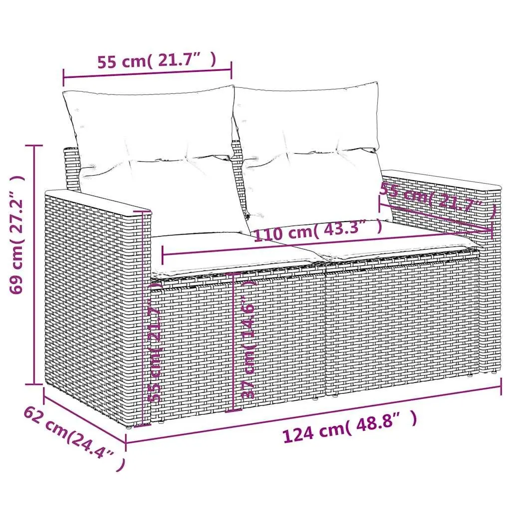 Black Poly Rattan 7-Piece Outdoor Sofa Set with Cushions